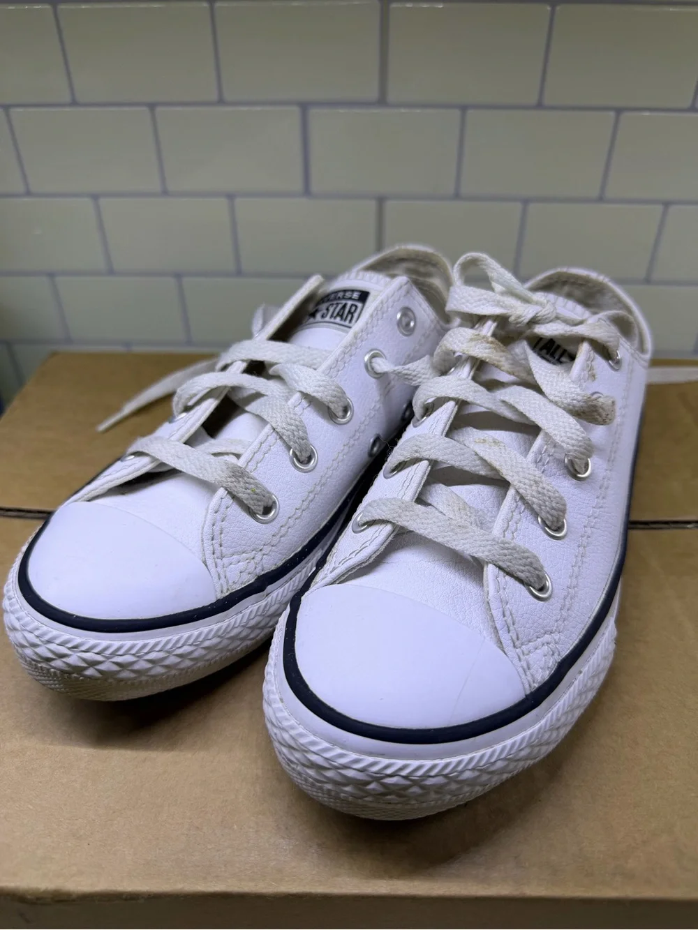 Converse Kids White Low-Top Canvas Sneakers with Navy Trim